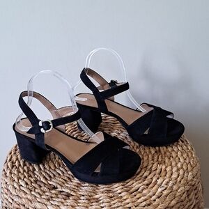 Aerosoles Womens Classic Coamos Black Suede Leather Platform Heel Sandals‎ 8.5